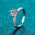 Classic 925 sterling silver six-prong moissanite ring with side-stone band for women - US 10 / 1 Carat Moissanite