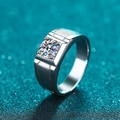 S925 sterling silver men's ring featuring a matte pyramid design and a 1-carat moissanite - 1 Carat Moissanite / Adjustable Open