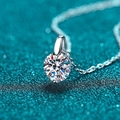 Sparkling round moissanite pendant necklace in polished S925 sterling silver setting - 925 Silver / 3 Carat Moissanite