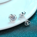 Elegant S925 sterling silver cyclone flower earrings with moissanite center stones - 925 Silver / 60 Points Per Pair (30 Points Each)
