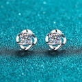 Orecchini a perno minimalisti in argento S925 a forma di fiore con pietre moissanite - 0,6ct/Coppia (0,3ct ciascuno) Moissanite / Argento 925