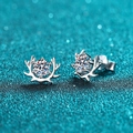Elegant S925 sterling silver reindeer horn earrings featuring brilliant round moissanite - 0.5ct Each (1ct Total) Moissanite Style / 925 Silver / Silver