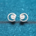 Orecchini a cerchio in argento S925 con perle d'acqua dolce e pietre di moissanite lucide - Moissanite 13.2pt + Perla d'Acqua Dolce / Argento 925