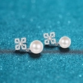 Elegant S925 sterling silver drop earrings with floral moissanite and freshwater pearls - 31pt Moissanite & 9mm Freshwater Pearl / 925 Silver