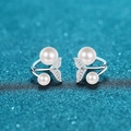 Orecchini a coda di sirena in argento S925 con perle d'acqua dolce e moissanite lucida - 0,24ct Moissanite + Perla d'Acqua Dolce / Argento 925
