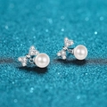 S925 sterling silver bowknot stud earrings with 6mm freshwater pearls and moissanite - 0.3ct Moissanite With 6mm Freshwater Pearl / 925 Silver