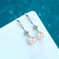 S925 sterling silver hook earrings featuring 8mm freshwater pearl and moissanite stone - 60 Point Moissanite + 8mm Freshwater Pearl (925 Silver)