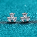 Elegant 925 sterling silver clover earrings with sparkling moissanite stones in a triad setting - 925 Silver / 0.6ct Moissanite