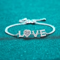 S925 sterling silver LOVE bracelet with heart-shaped moissanite and pavé stones - 925 Silver / 0.5 Carat Moissanite