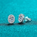 Eleganti orecchini a lobo in argento S925 con moissanite ovale e contorno di diamanti - Moissanite (Piccolo) / Argento 925