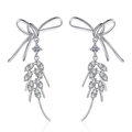 Elegant 925 sterling silver bow earrings with sparkling dangling branch design on white base - 1.04 Carat Moissanite (104 Points Moissanite) / 925 Silver