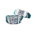 Bague pour homme en argent 925 avec moissanite carrée et sertissage latéral brillant - Taille 15-25 / 1 Carat Moissanite
