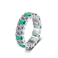 Anillo eternity de plata S925 con piedras verdes y blancas en talla esmeralda - Talla 21 / Zirconia Verde y Blanca