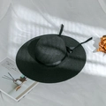 Women's wide brim black straw sun hat with bow ribbon for summer beach vacation - M (56-58cm) / Black