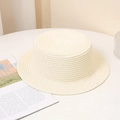 Elegant off-white straw boater hat with wide flat brim for summer sun protection - Adult M (56-58cm) / Without Chin Strap / Milk White