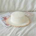 Sombrero de paja con ala ancha y bordes deshilachados para playa y viajes de verano - Adulto 56-58cm / crema