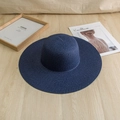 Chapeau de paille d'été à larges bords bleu foncé pour protection solaire de plage - M (56-58cm) / Large Bord Uni - Bleu Marine