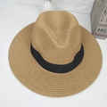 Klassischer Fedora Strohhut mit schwarzem Band für Sommer, Strand und Sonnenschutz im Freien - M(56-58cm) / Dunkelbraun