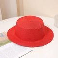 Close-up of a red woven straw boater hat with a spiral texture on a white surface - Adult M (56-58cm) / Without Chin Strap / Red
