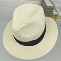 Klassischer cremefarbener Panamastrohhut mit schwarzem Ripsband für Damen und Herren - M(56-58cm) / Creme