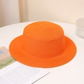 Detail of bright orange straw boater hat with fine woven texture on a white table - Adult M (56-58cm) / Without Chin Strap / Orange
