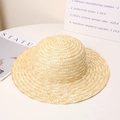 Close-up of the dense spiral weaving texture on a natural wheat straw boater hat - M (56-58cm) / Dome Big Brim