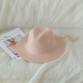 Light pink woven straw sun hat with wide brim for summer travel and beach vacations - M (56-58cm) / Pink