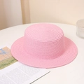 Detailed close-up of woven texture on a pink flat-top boater straw hat for summer - Adult M (56-58cm) / Without Chin Strap / Light Pink