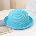 Women's light blue straw sun hat with woven spiral pattern for summer vacation beach wear - Adult size 56-58cm / Sky Blue