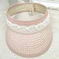 Visera de paja rosa para niñas con encaje blanco y un gran lazo decorativo elegante - S / Rosa