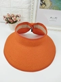 Detailed texture of bright orange woven straw sun hat with reinforced fabric edging - M (56-58cm) / Orange