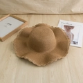 Damen Strohhut mit breiter Krempe und Wellenrand für Sonnenschutz am Strand im Sommer - M (56-58cm) / Khaki