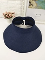 Detail of navy straw sun visor hat with wide brim and adjustable back bow tie - M (56-58cm) / Navy Blue
