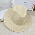 Classic beige woven straw sun hat with fine texture for summer beach vacation style - M (56-58cm) / Beige