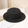 Close-up of black straw boater hat texture on a white table for summer sun protection - Adult M (56-58cm) / Without Chin Strap / Black