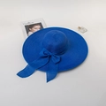 Close-up of royal blue straw hat featuring detailed weave texture and elegant bow ribbon - M (56-58cm) / Sapphire Blue