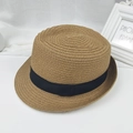 Panama Strohhut mit breiter Krempe, schwarzem Band und Schleife für den Strandurlaub - M (56-58cm) / Khaki