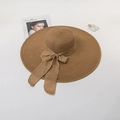 Elegant khaki wide brim straw sun hat with bow tie ribbon for women summer vacation - M (56-58cm) / Khaki