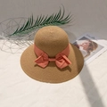 Close-up of woven straw hat texture with an elegant pink ribbon bow detail - M (56-58cm) / Orange Bow