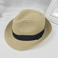 Panama Strohhut mit breiter Krempe und schwarzem Band für den Strandurlaub - M (56-58cm) / Beige