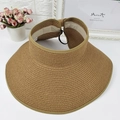 Foldable straw sun visor hat with wide brim and elastic strap for outdoor activities - M (56-58cm) / Coffee