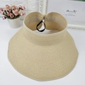 Beige woven straw visor hat with black elastic band for outdoor sun protection - M (56-58cm) / Beige