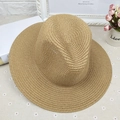 Classic straw fedora in natural tan finish with wide brim for sun protection - M (56-58cm) / Khaki