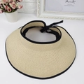 Damen Strohvisier für den Sommer mit offenem Kopfteil und schwarzer Schleife - M (56-58cm) / Beige