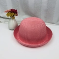 Women's coral pink woven straw sun hat with stylish rolled brim for summer sun protection - Adult size 56-58cm / Dusky Pink