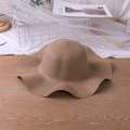 Classic dark camel wide brim straw sun hat with elegant wavy edge for summer beach protection - M (56-58cm) / Khaki
