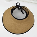 Sonnencappy aus Naturstroh mit schwarzer Bandeinfassung und dekorativer Schleife - M (56-58cm) / Kaffeebraun