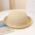 Classic beige straw bowler hat with rolled brim and fine woven spiral texture - Adult size 56-58cm / Beige