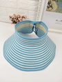 Foldable blue and white striped straw sun visor hat with adjustable elastic back band - M (56-58cm) / Sky Blue