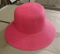Women's summer straw beach hat in vibrant rose pink color with a wide sun-shading brim - M (56-58cm) / Bucket Hat - Watermelon Red